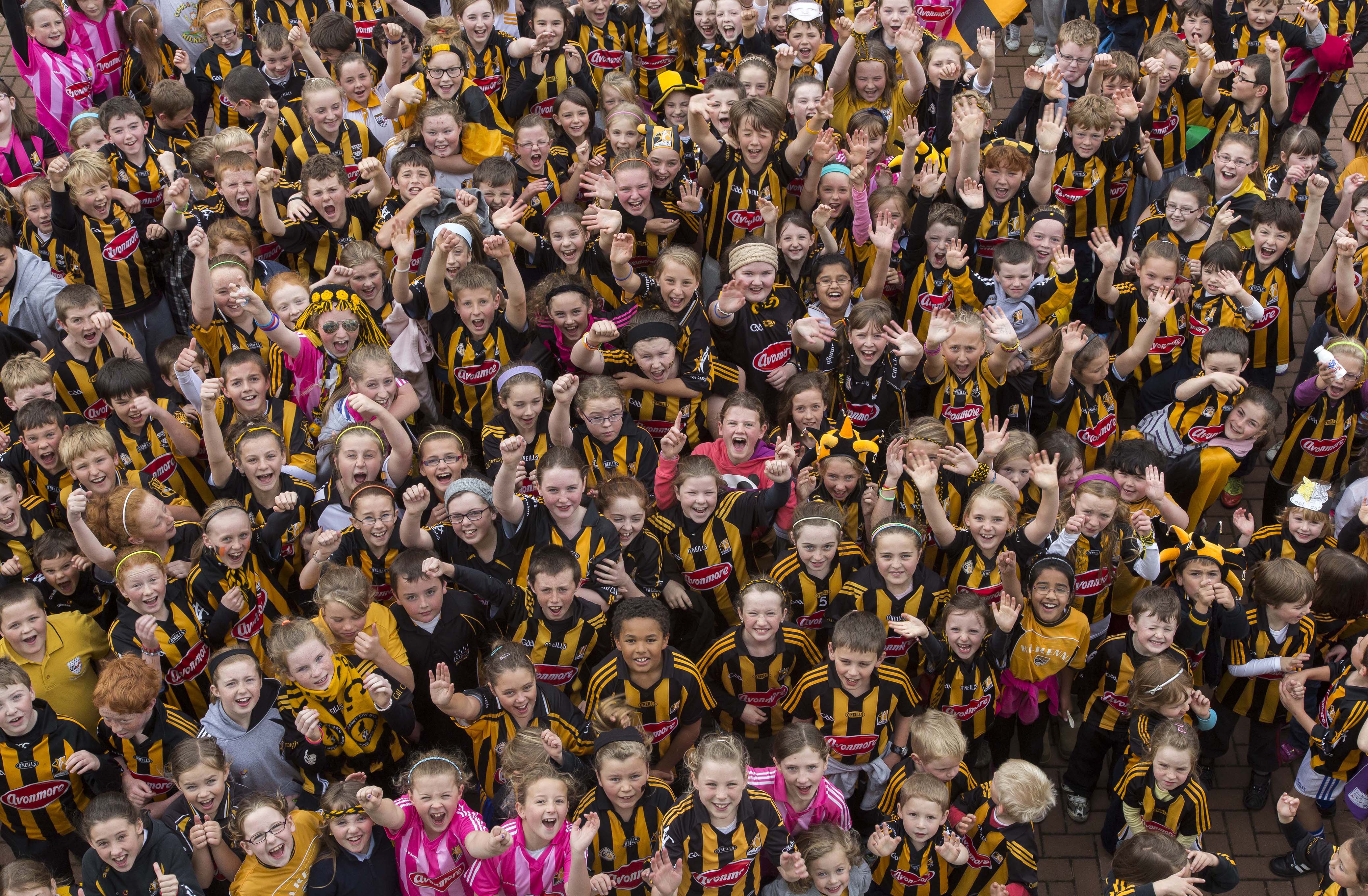 28/9/2012Pupils from St Marys National School in Thomastown Co Kilkenny pictured showing their support for the Kilkenny team ahead of this weekends All Ireland Hurling Final replay against Galway.Picture Dylan Vaughan