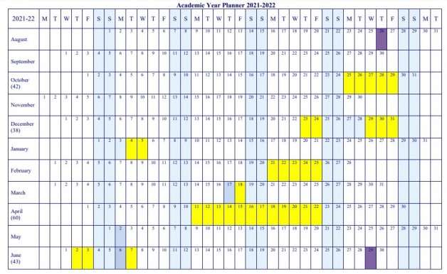 academic year planner 2021 - 2022